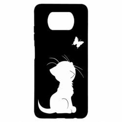 Чехол для Xiaomi Poco X3 Котик с бабочкой - PrintSalon