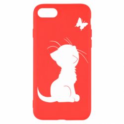 Чехол для iPhone SE 2022 Котик с бабочкой - PrintSalon