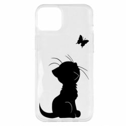 Чехол для iPhone 14 Plus Котик с бабочкой - PrintSalon