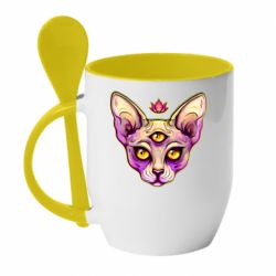 Чашка с ложкой Котик сфинкс розовый - PrintSalon