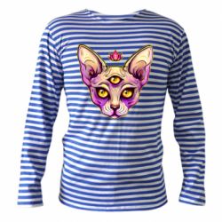Тельняшка с длинным рукавом Котик сфинкс розовый - PrintSalon