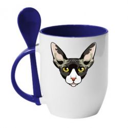 Чашка з ложкою Котя сфінкс жовті очі - PrintSalon