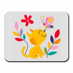 Коврик для мыши Cat, Flowers and Butterfly - PrintSalon