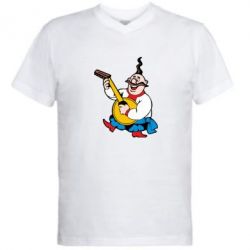 Мужская футболка  с V-образным вырезом Козак с бандурой