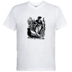 Мужская футболка  с V-образным вырезом Козак у камишу