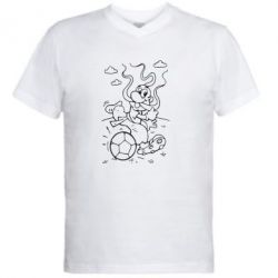 Мужская футболка  с V-образным вырезом Козак з м'ячем