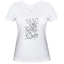 Женская футболка с V-образным вырезом Козак з м'ячем - PrintSalon