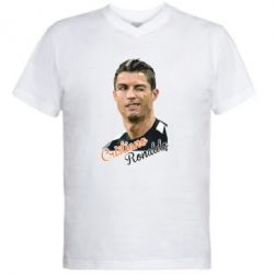 Мужская футболка  с V-образным вырезом Криштиану Роналду, полигональный портрет - PrintSalon