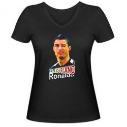 Женская футболка с V-образным вырезом Криштиану Роналду, полигональный портрет - PrintSalon