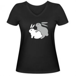 Женская футболка с V-образным вырезом Кролики - PrintSalon
