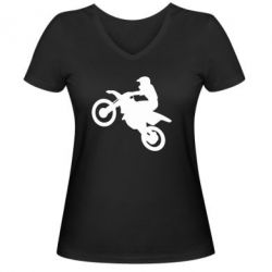 Женская футболка с V-образным вырезом Кроссовый мотоцикл - PrintSalon