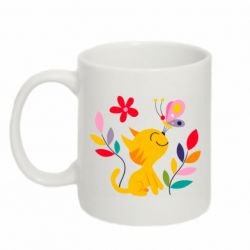 Чашка 320ml Cat, Flowers and Butterfly