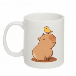 Чашка 320ml Капибара с птичкой