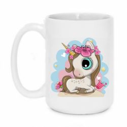 Чашка 420ml Unicorn with flowers - PrintSalon