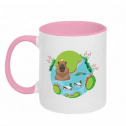 Чашка двухцветная 320ml Капибара в воде - PrintSalon
