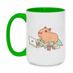 Чашка двухцветная 420ml Capybara With Laptop - PrintSalon