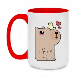 Чашка двухцветная 420ml Капибара с цыпленком - PrintSalon