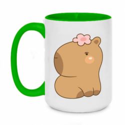 Чашка двокольорова велика Капібара з квіткою - PrintSalon