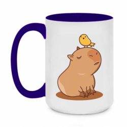 Чашка двухцветная 420ml Капибара с птичкой - PrintSalon