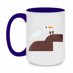 Чашка двухцветная 420ml Капибара с цаплей - PrintSalon