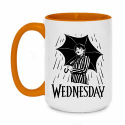 Чашка двокольорова велика Венздей Вдамс и зонт - PrintSalon