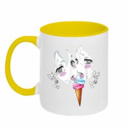 Чашка двухцветная 320ml Ahegao girl eating ice cream - PrintSalon