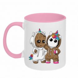 Чашка двухцветная 320ml Baby Groot And Unicorn - PrintSalon
