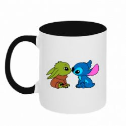 Чашка двухцветная 320ml Baby Yoda And Stitch - PrintSalon