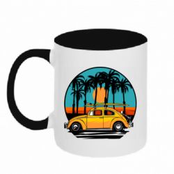 Чашка двухцветная 320ml Car and sunset - PrintSalon