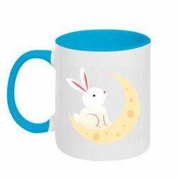 Чашка двухцветная 320ml Cute rabbit on the moon - PrintSalon