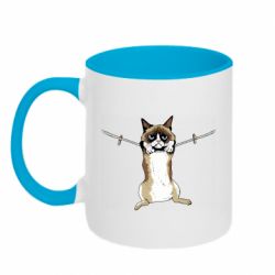 Чашка двухцветная 320ml Grumpy Cat On The Rope - PrintSalon