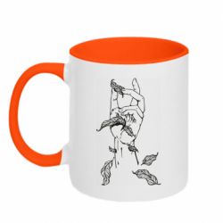 Чашка двухцветная 320ml Hand with leafs - PrintSalon