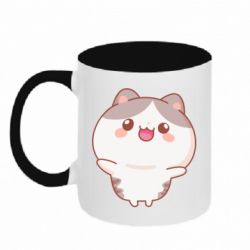 Чашка двухцветная 320ml Котик обнимает тебя - PrintSalon