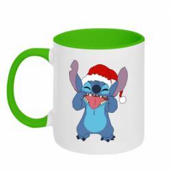 Чашка двухцветная 320ml Новогодний Стич - PrintSalon