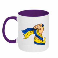 Чашка двухцветная 320ml Рука с украинским флагом - PrintSalon