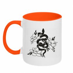 Чашка двухцветная 320ml Snake with flowers - PrintSalon