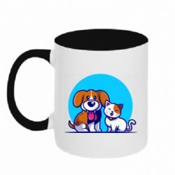 Чашка двухцветная 320ml Собачка и котик - PrintSalon