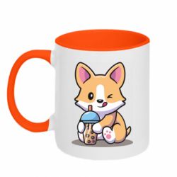 Чашка двухцветная 320ml Собачька пьет боба ти