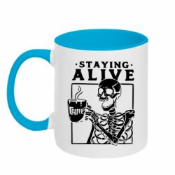 Чашка двухцветная 320ml Staying alive with coffee - PrintSalon