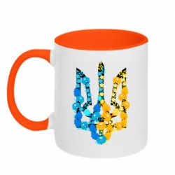 Чашка двокольорова Тризуб квіти Україна - PrintSalon