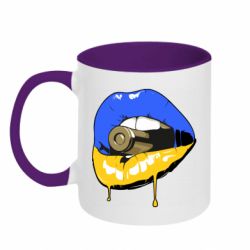 Кружка двоколірна 320ml Україна! Губи з кулею - PrintSalon