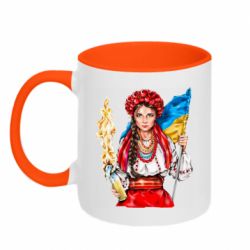 Чашка двухцветная 320ml Украинская девушка в венку - PrintSalon