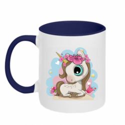Чашка двухцветная 320ml Unicorn with flowers - PrintSalon