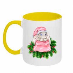 Чашка двухцветная 320ml Заяц Новогодний - PrintSalon