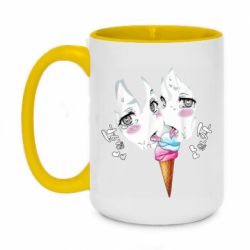 Чашка двухцветная 420ml Ahegao girl eating ice cream - PrintSalon