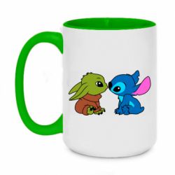 Чашка двухцветная 420ml Baby Yoda And Stitch - PrintSalon