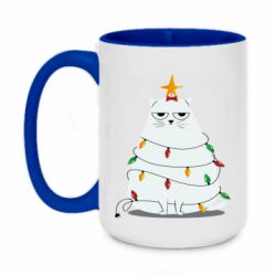 Чашка двухцветная 420ml Cat and Christmas Lights - PrintSalon