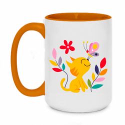 Чашка двухцветная 420ml Cat, Flowers and Butterfly - PrintSalon