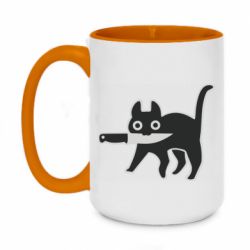 Чашка двухцветная 420ml Cat with a knife - PrintSalon