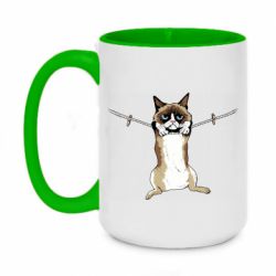 Чашка двухцветная 420ml Grumpy Cat On The Rope - PrintSalon